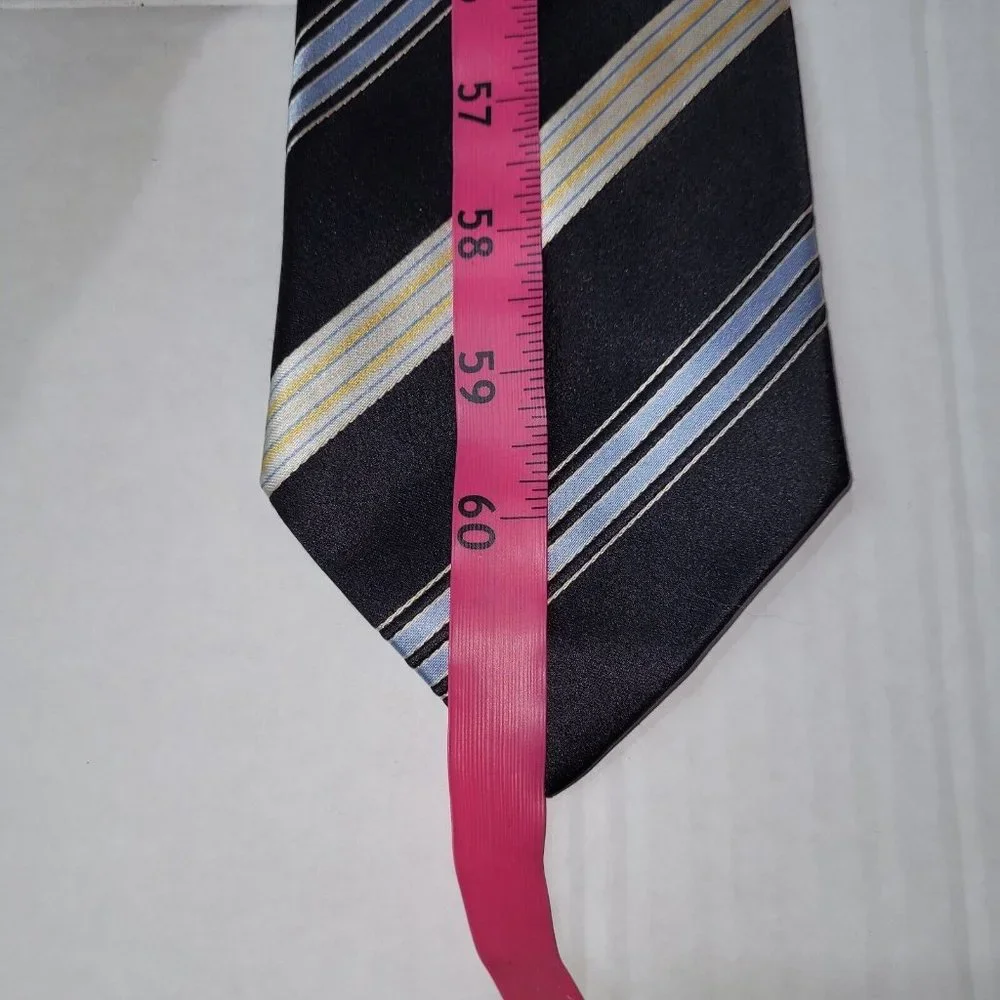 Via Vai Tie Men‎ Silk Necktie Hand Made in Italy Black Blue/Yelllow Stripes